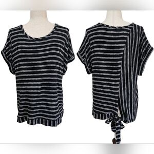 ​A New Day Black & White Striped Wrap Back Tie Hem Top - Size Large